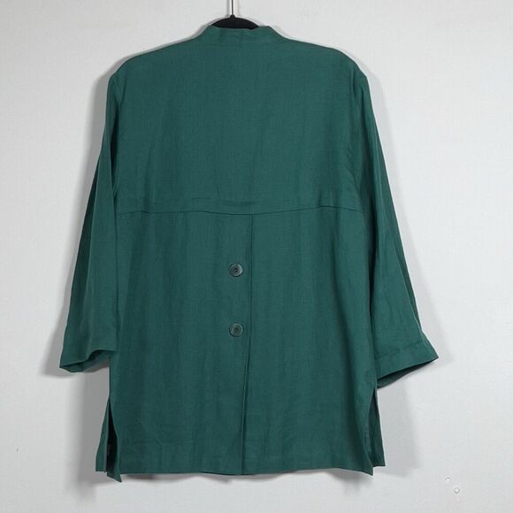 Doncaster Tunic 100% Linen Top Womens Sz 12 Green 3/4 Sleeves Mandarin Collar - Picture 5 of 13